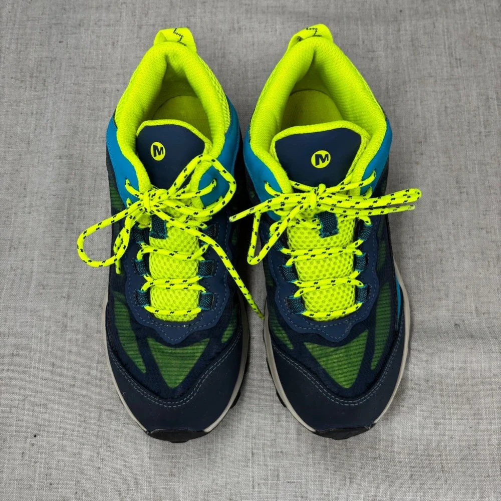 Merrell Kids Moab Speed Mid Waterproof Hiking Shoes Blue Neon Yellow Size 4